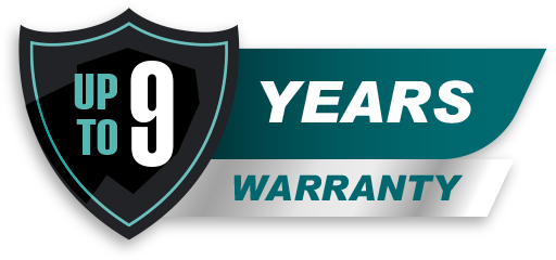 Warranty badge featuring "Up to 9 Years" text, emphasizing long-term protection for Paint Protection Film (PPF) services offered by Owner's Pride.